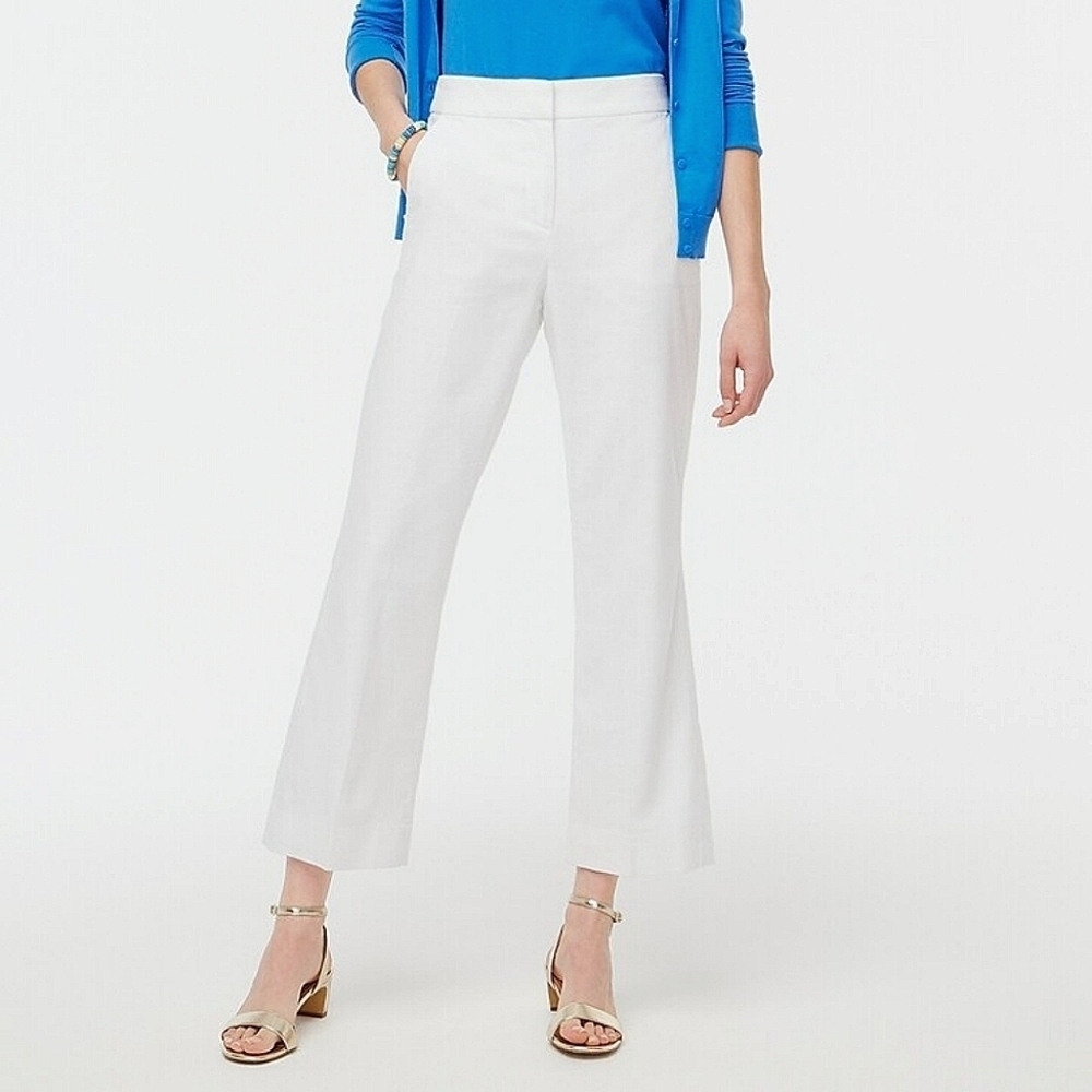 J CREW FACTORY White Kelsey Linen-Blend Cropped Flare Pant NWT 4P Resort Office